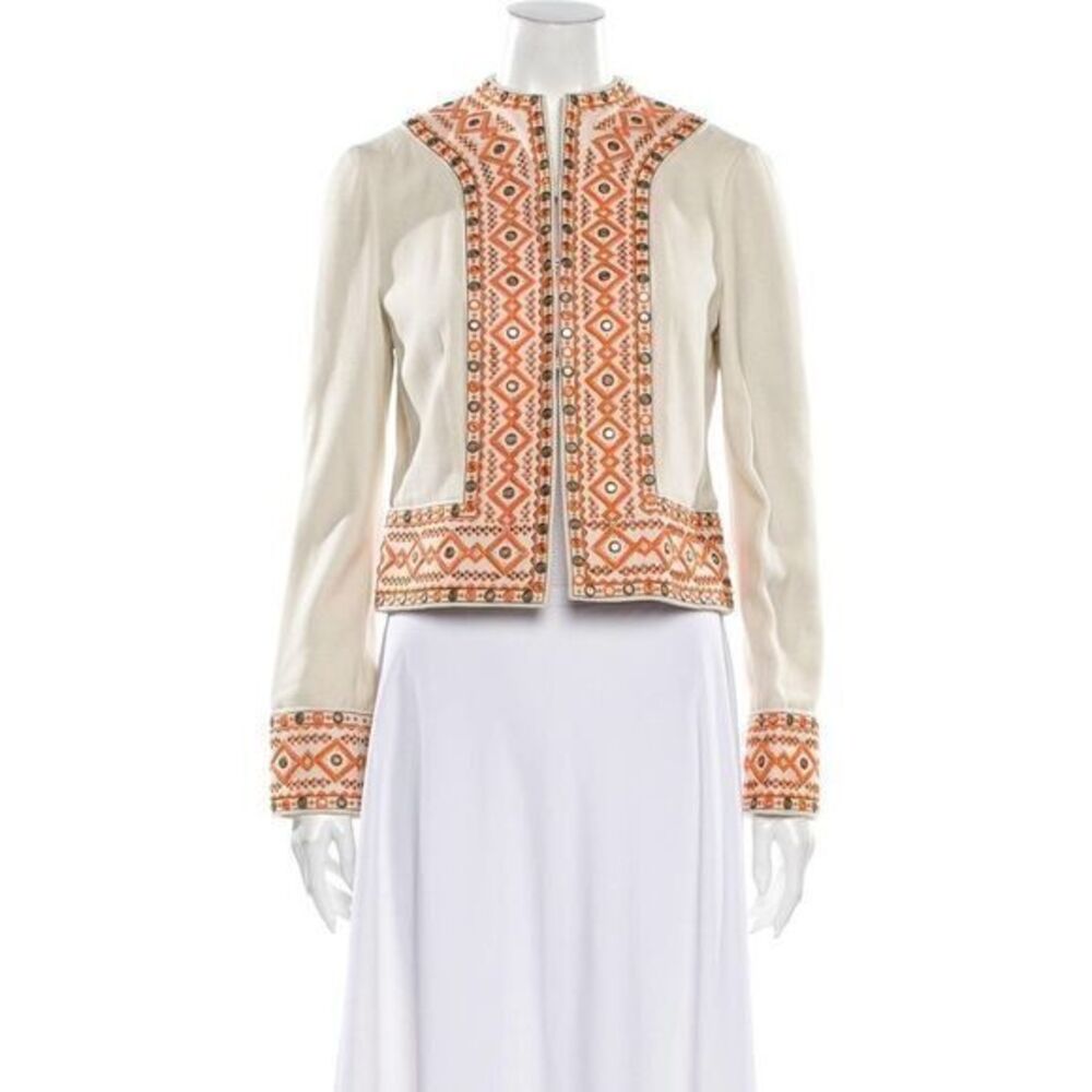 TORY BURCH Orange Embroidered Evening Jacket US 2